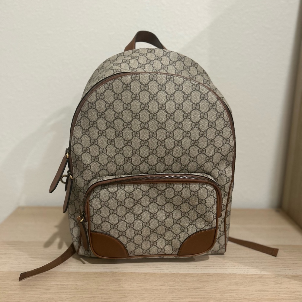 Gucci Monogram Beige and Brown Backpack